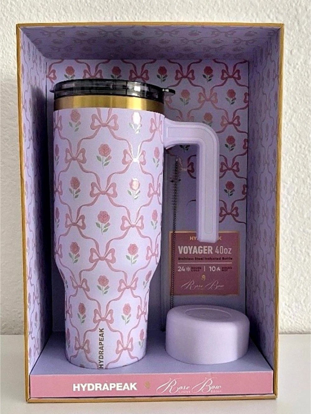 Hydrapeak Voyager 40oz Rose Bow Limited Edition Floral Insulated Bottle in Pink